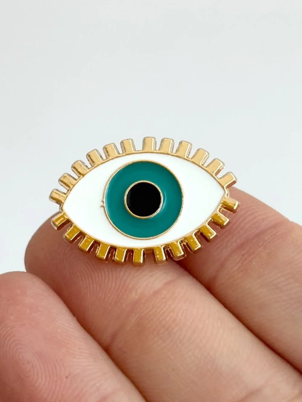 Evil Eye Enameled Blue Eye Good Luck Mati Shield Gold Toned Brooch Lapel Pin